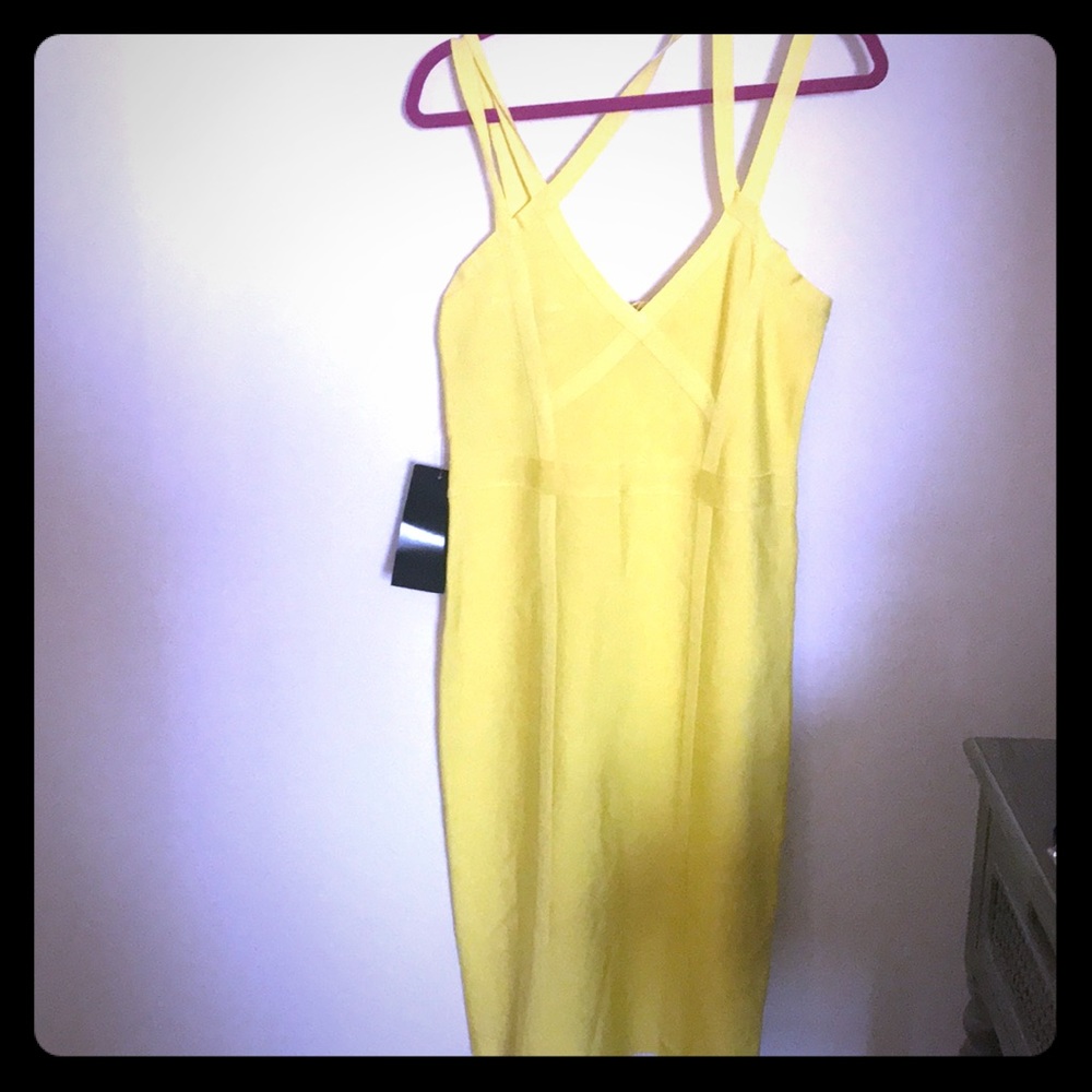 3 strap midi bandage dress yellow BEBE dress xl